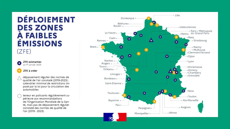 Carte des ZFE en France 2026